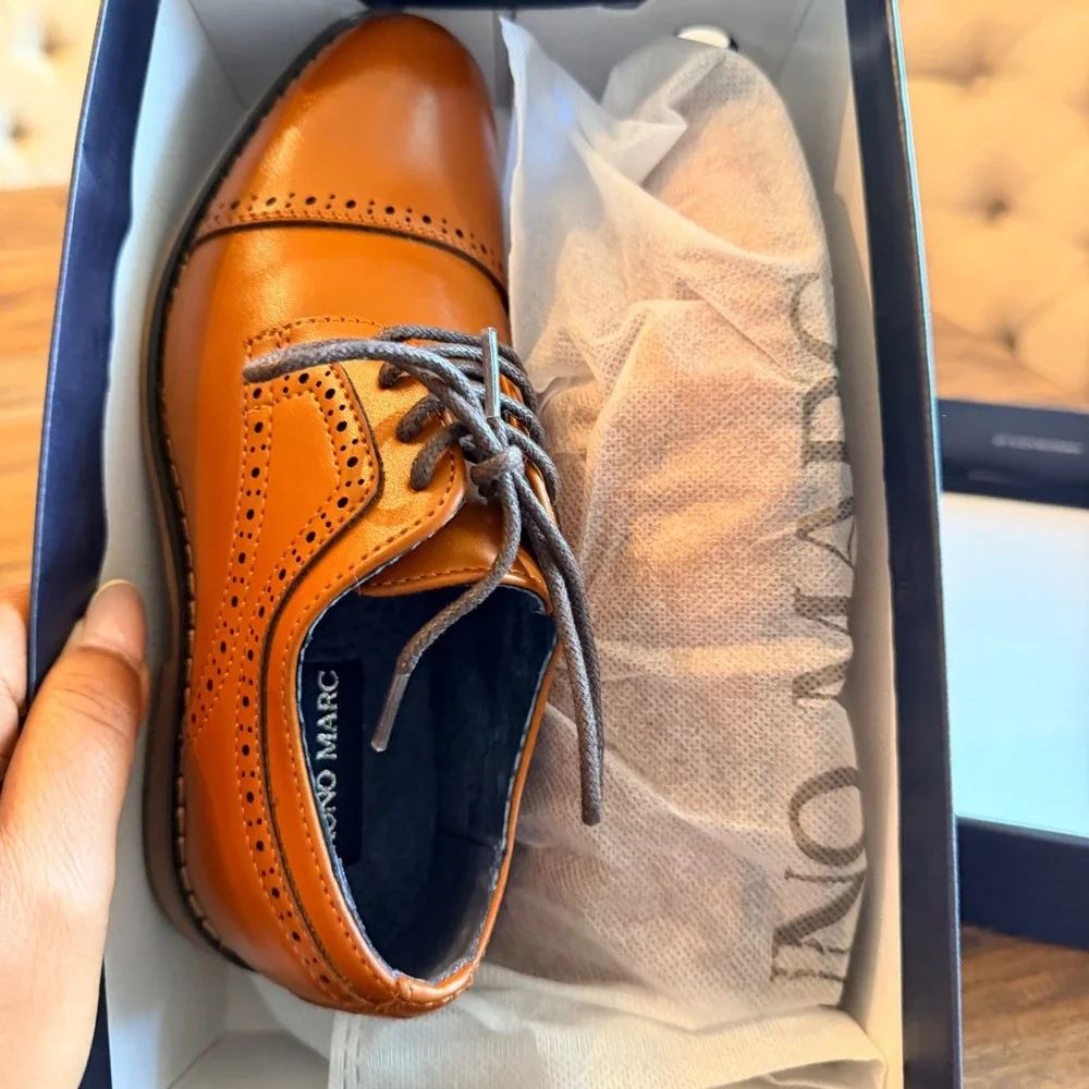 Bruno Marc Boys Brown Wingtip Brogue Oxford Dress Shoes Size 1 church formal
